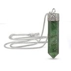 Reiki Crystal Products Green Avenutuine Pendant Pencil Shape Crystal Stone Pendant/Locket with Metal Chain for Reiki Healing & C