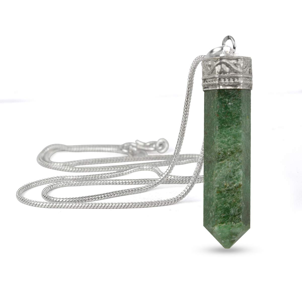 Reiki Crystal Products Green Avenutuine Pendant Pencil Shape Crystal Stone Pendant/Locket with Metal Chain for Reiki Healing & C