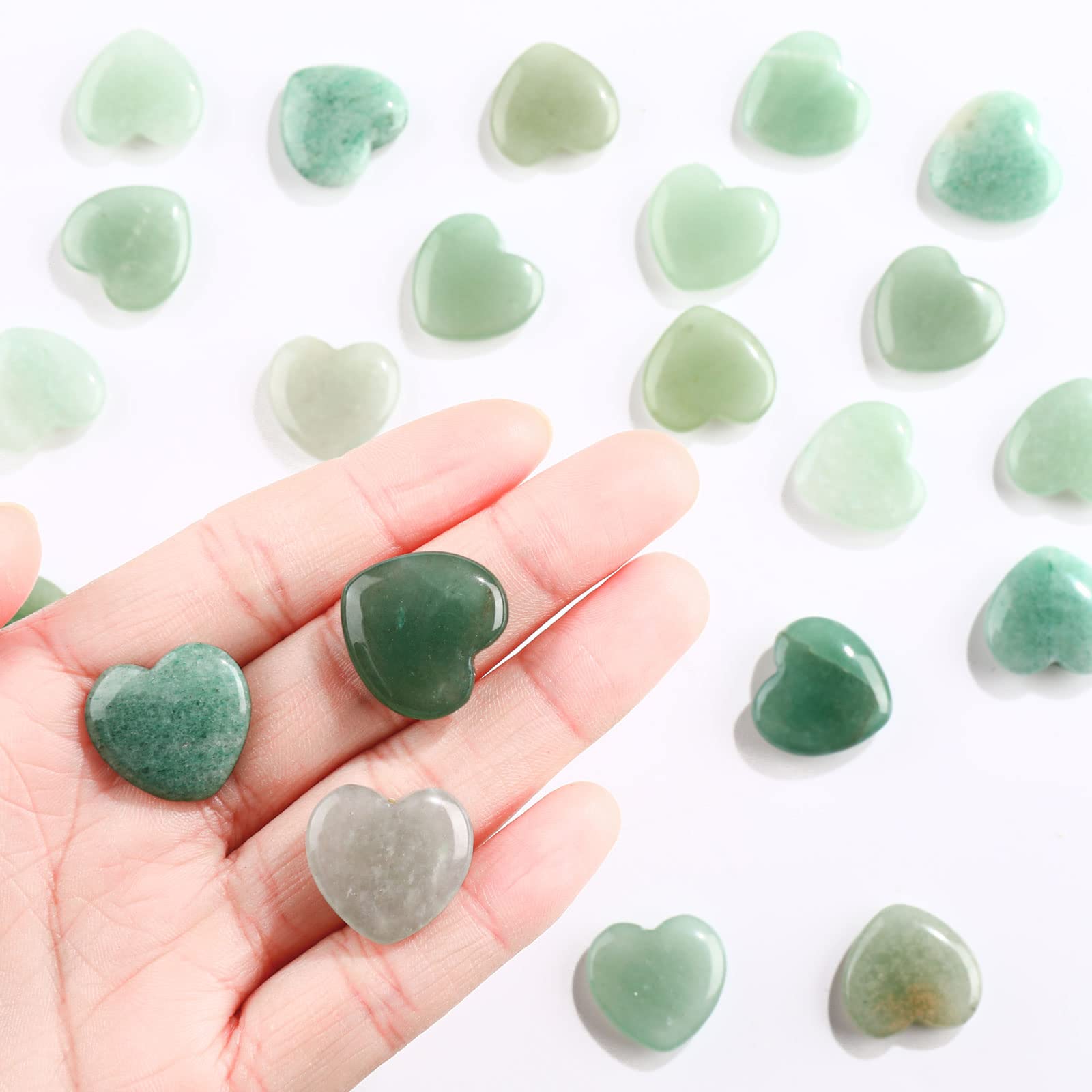 Patelai 24 Pcs Green Aventurine Heart Crystals Green Heart Shaped Stones Natural Healing Worry Stones Mini Pocket Gemstone with