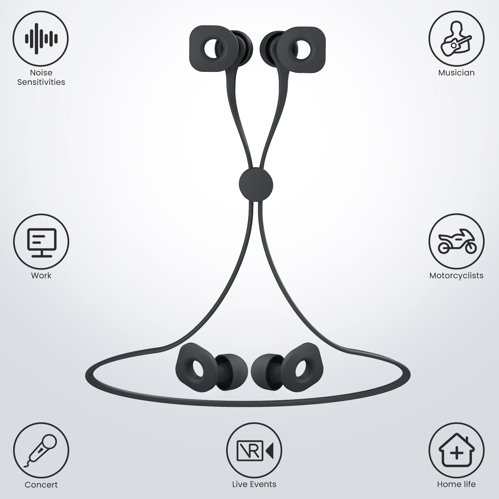 LOETRUY 2 Pairs of Earplugs for Sleeping,Reusable Hearing Protection Earplugs with 8 Pairs Ear Tips & One Connector Cord,Soft Ea