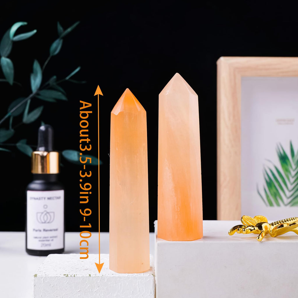 Runyangshi 1PCS Natural Crystal 4 Himalayan Salt Selenite Tower 6 Faceted Single Point Prism Healing Crystal Wand for Meditation