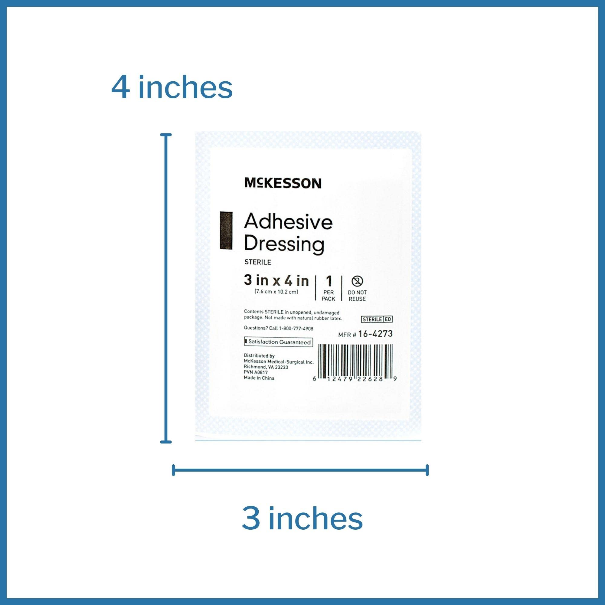 McKesson Adhesive Dressing, Sterile, Cotton/Polyester, 3 in x 4 in, 100 Count, 1 Pack