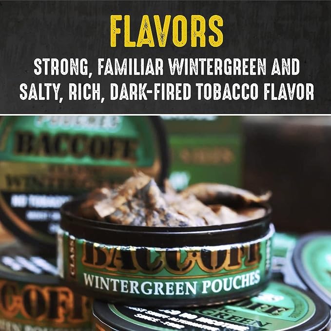 10 Cans, BaccOff Wintergreen Pouches | No Tobacco Dip, No Nicotine, Smokeless Alternative Snuff