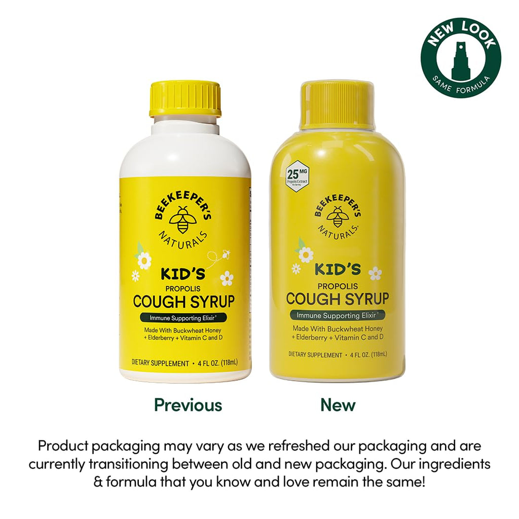 Beekeepers Naturals Propolis Honey Cough Syrup Daytime for Kids Immune Support with Elderberry, Vitamin C, Vitamin D & Raw Hone