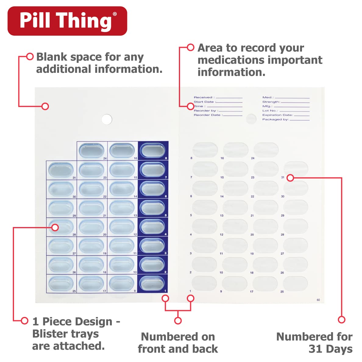 Monthly Pill Organizer Cold Seal Medication Blister Cards - DIY Pharmacy Pill Packaging for Medication, Disposable, Easy to Use,