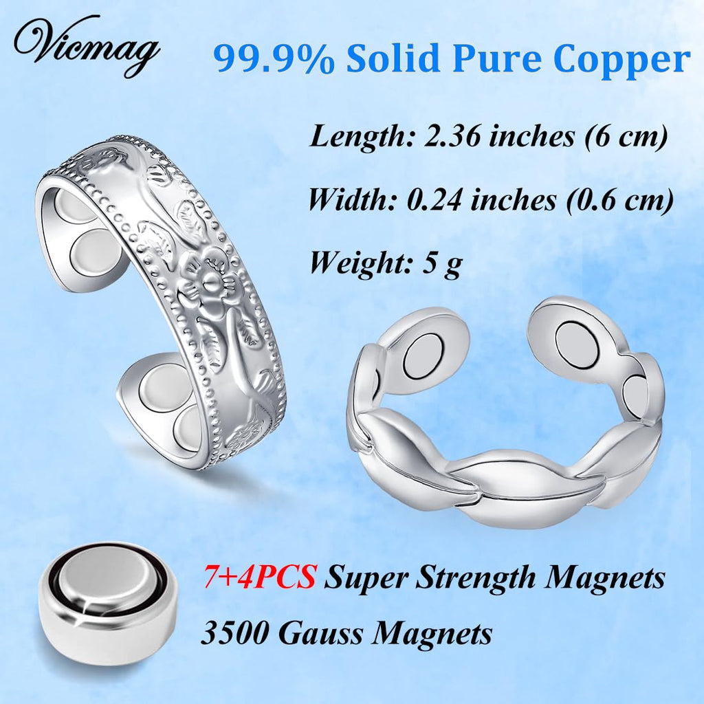 Vicmag Copper Magnetic Ring for Women, Magnetic Rings Ladies Fingers Thumb 100% Solid Pure Copper Jewelry Gift Adjustable (Leave