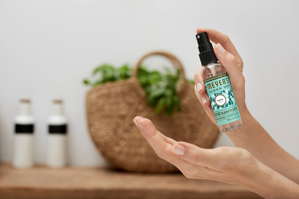 Mrs. MEYERS CLEAN DAY Antibacterial Hand Sanitizer Spray, Travel Size, Removes 99.9% of Bacteria, Basil, 2 oz