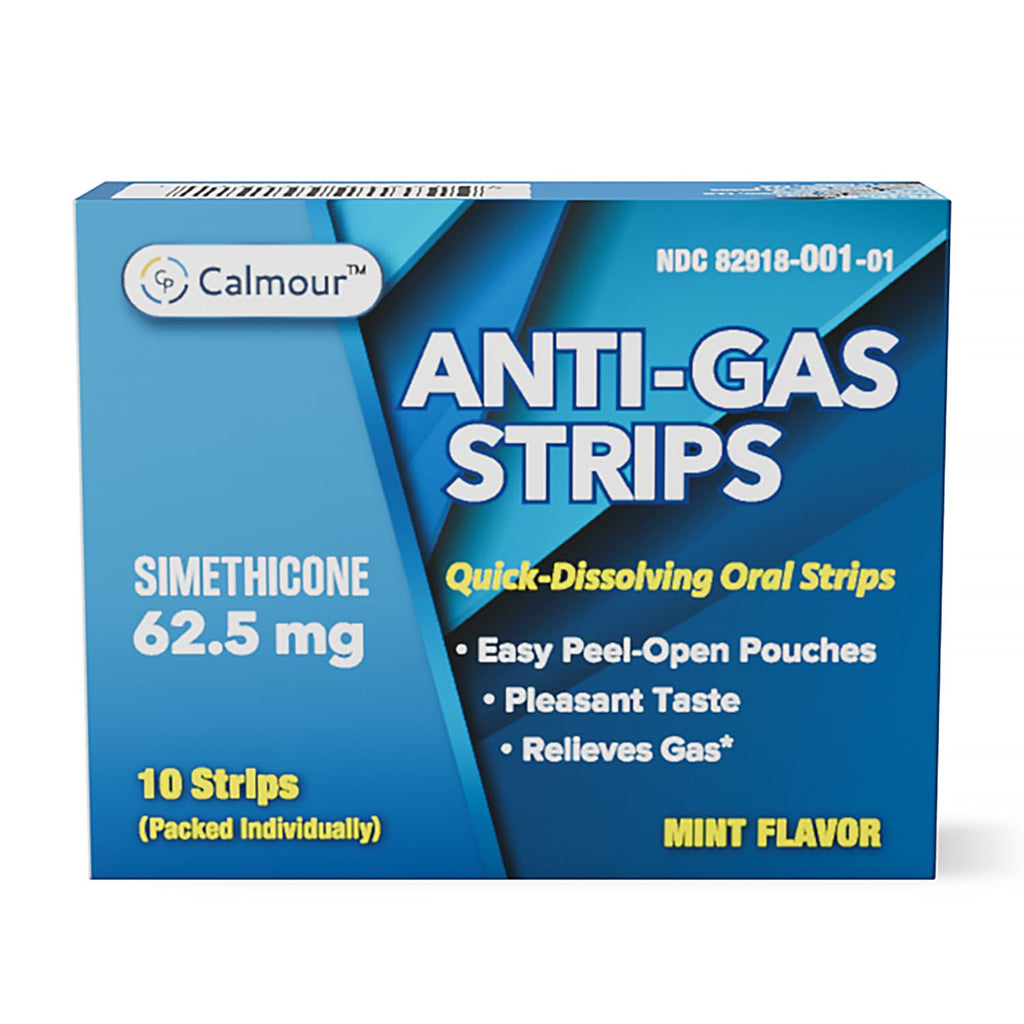 CALMOUR Anti Gas Relief 10 Strips | Mint Flavor Oral Dissolvable Anti Bloating Relief Strips | Rapid Gas Relief for Adults | Eff