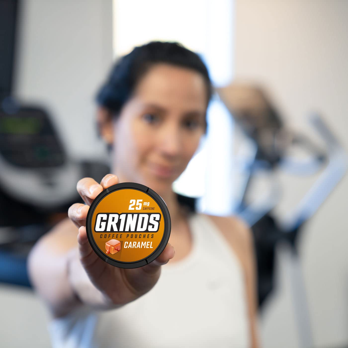 Grinds Coffee Pouches | Tobacco Free, Nicotine Free Healthy Alternative | 6 Cans of Caramel | 18 Pouches Per Can | 1 Pouch eq. 1