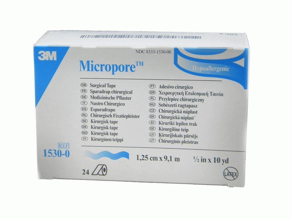 3M Micropore Paper Tape - White, 1/2 Wide - 6 Rolls