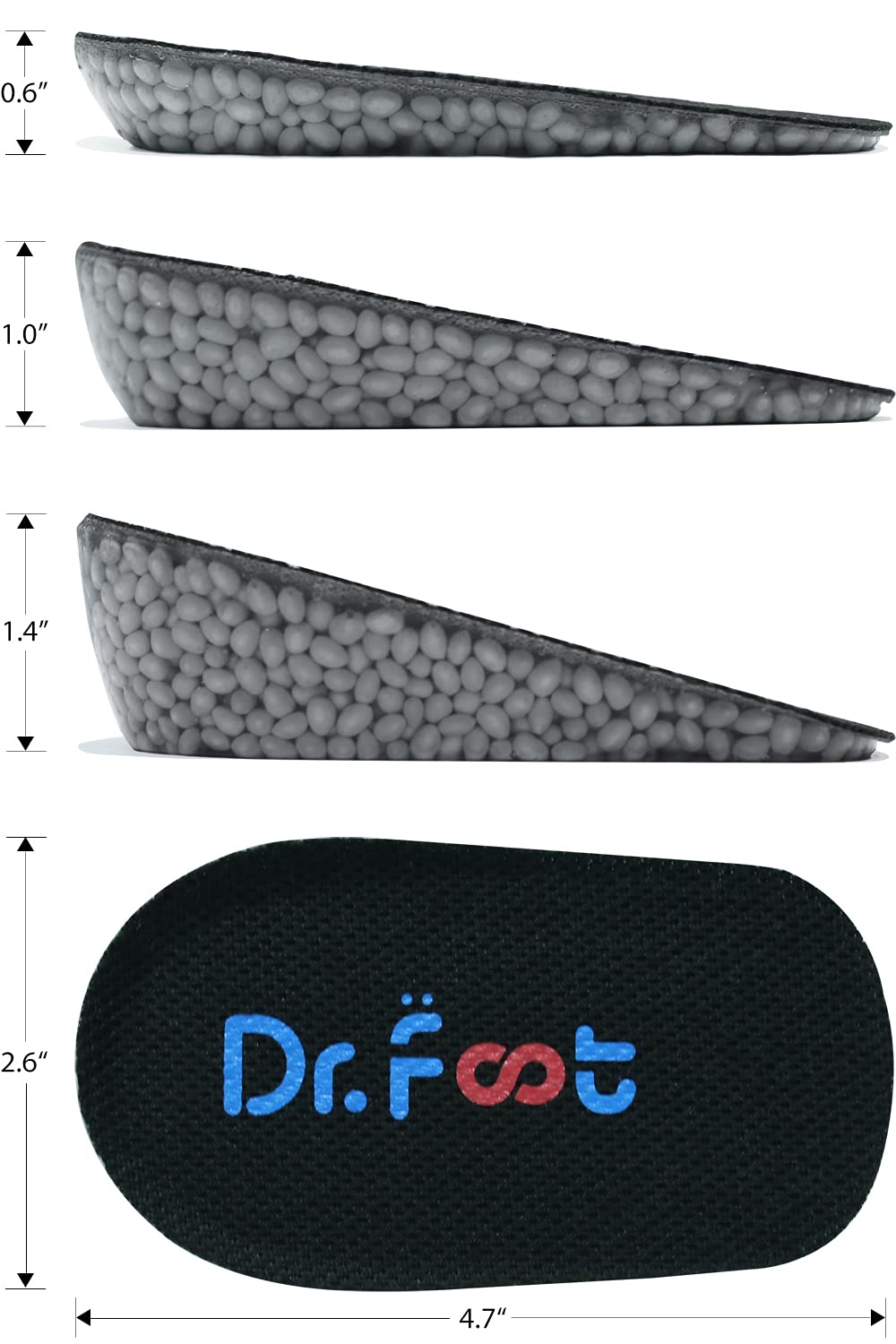 Dr. Foots Height Increase Insoles, Heel Cushion Inserts, Heel Lift Inserts for Leg Length Discrepancies (1.4 Height, Black)