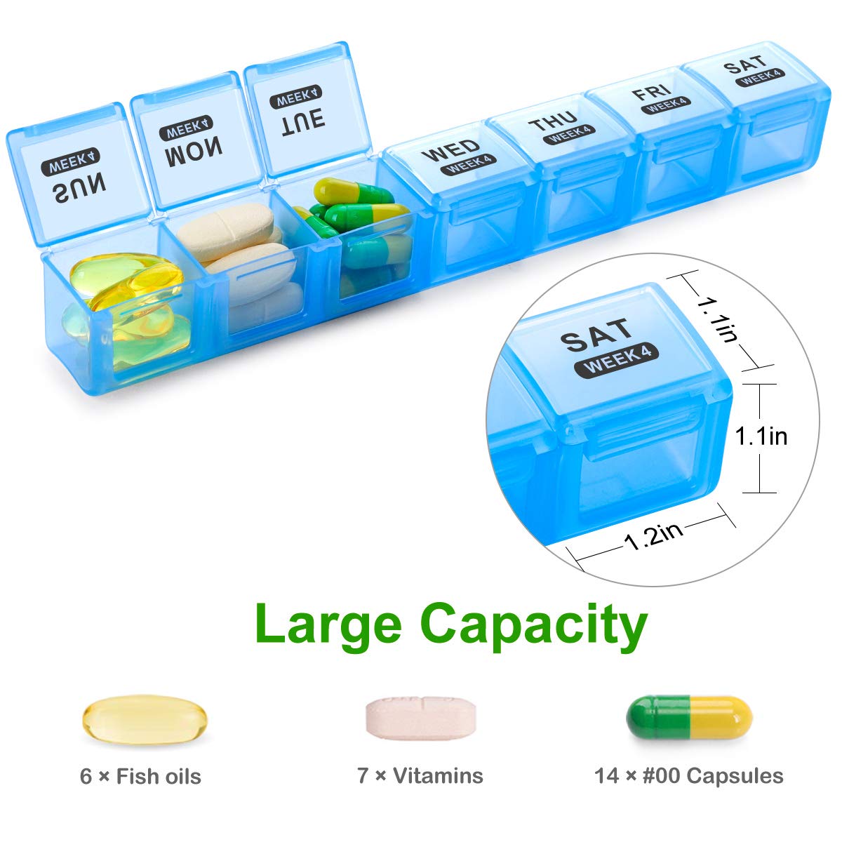 Sukuos Monthly Pill Organizer 28 Day Easy to Open, Large Moisture-Resistant Pill Box Cases with Dust-Proof Box and Clear Lid for