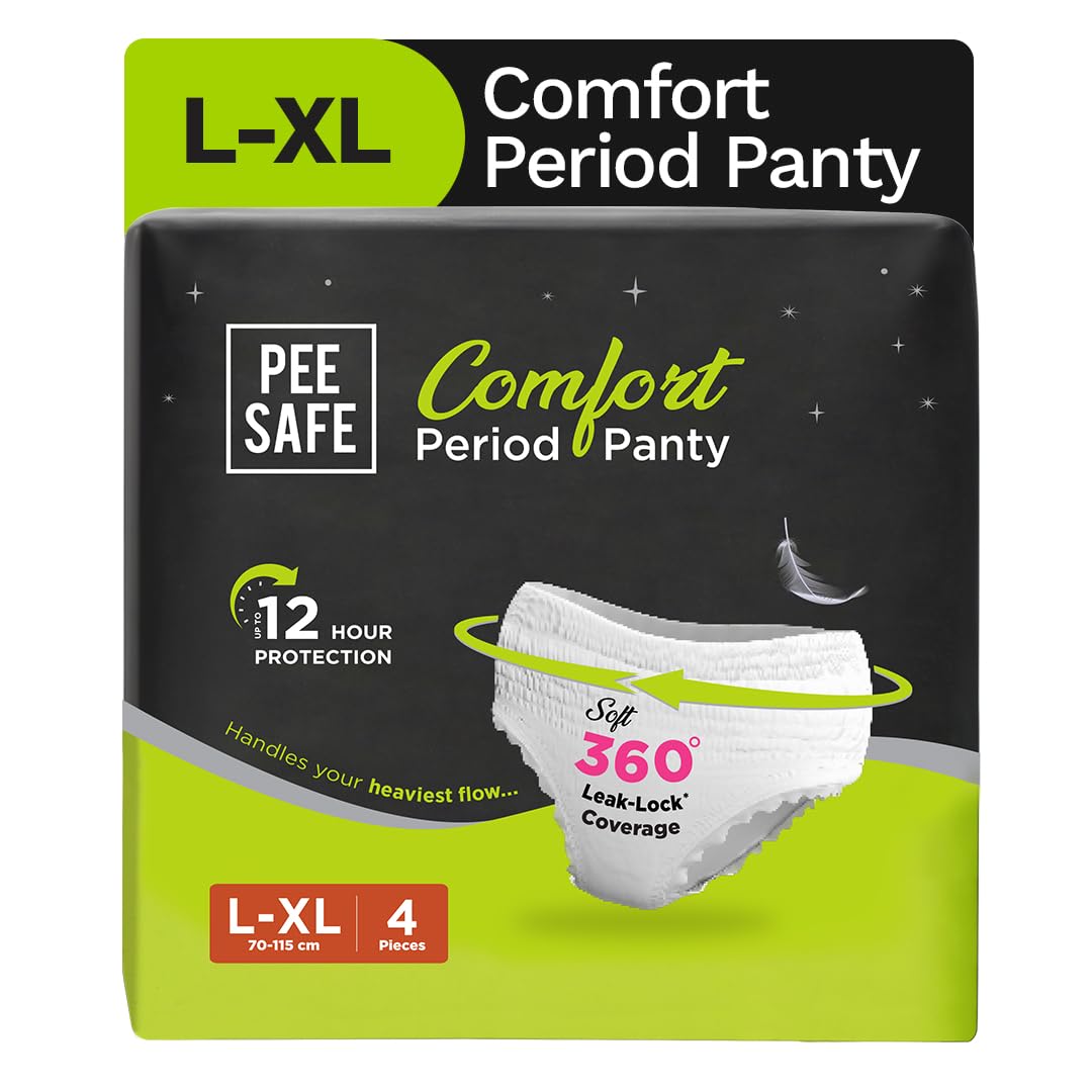 Pee Safe Comfort Period Panties | LXl | 4 Panties | 360 Protection | 12 Hr Protection | Leak Proof | Overnight Comfort | Rash &