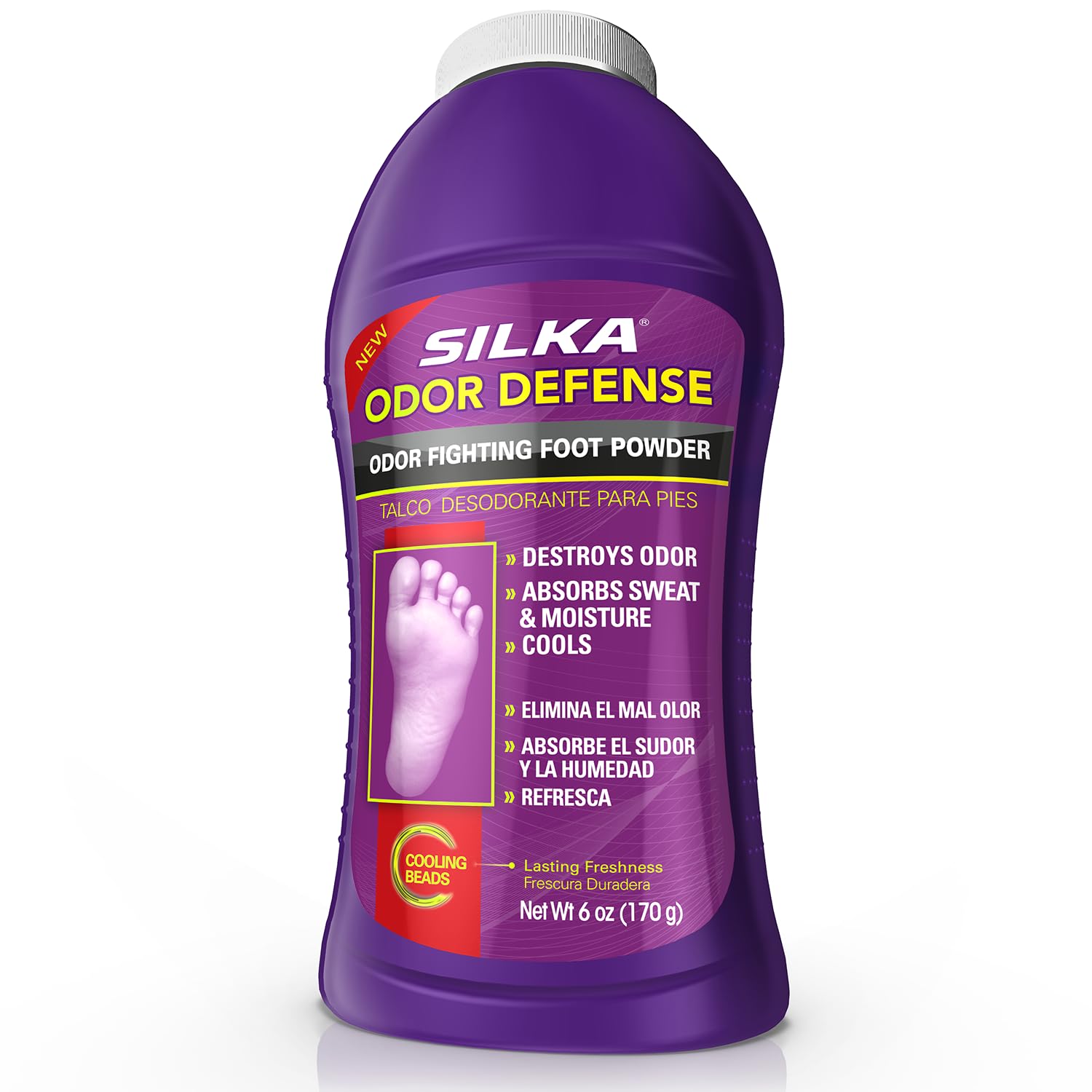 SILKA Odor Fighting Foot Powder & Shoe Deodorizer with Corn Starch Powder, Talc & Cooling Beads for Lasting Freshness, Absorbs S
