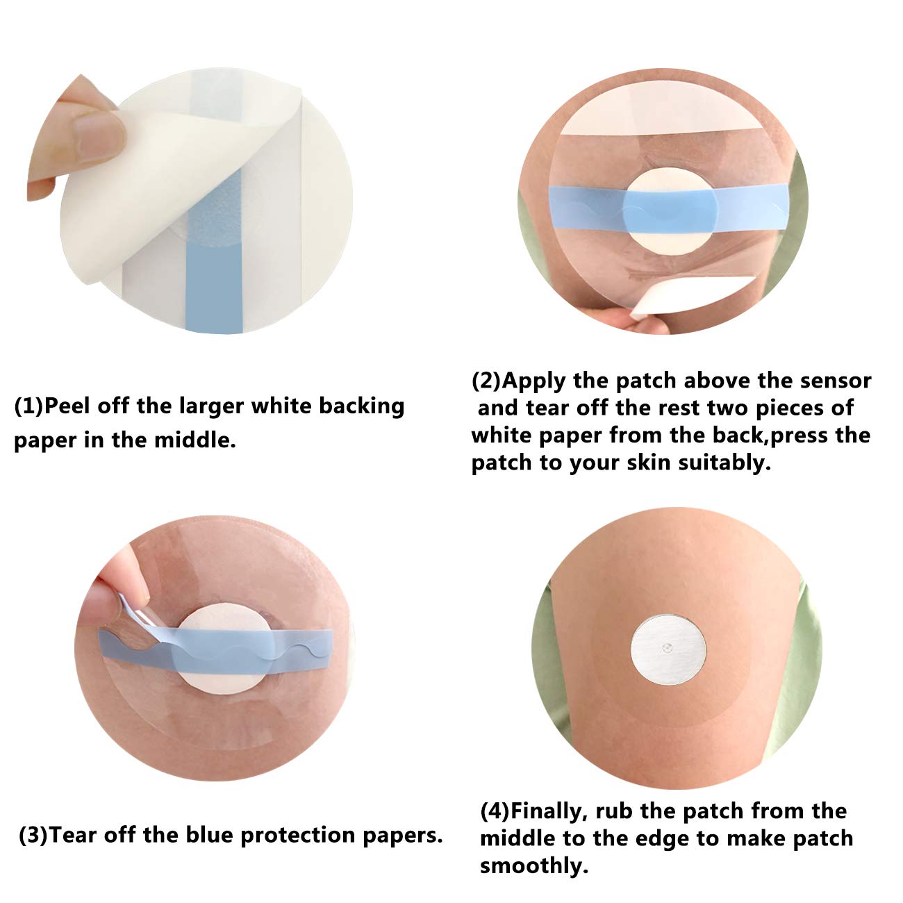 Sensor Covers for Libre 1/2, 55 Pack Waterproof Adhesive Patches,Transparent Tape Long Lasting-Without Hole-HECHUAN