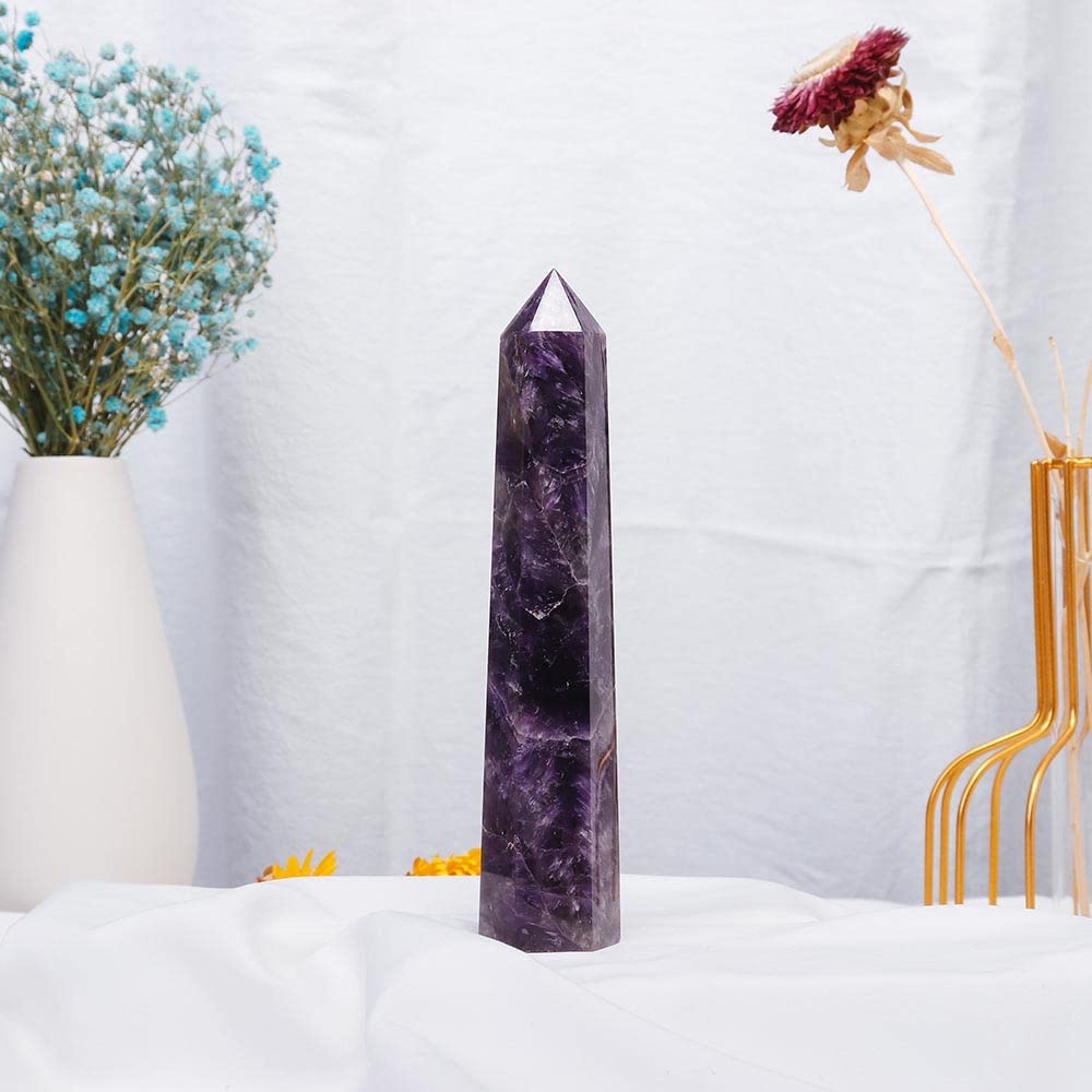 Apengshi Large Natural Dream Amethyst Healing Crystal Tower 5.9-6.3 6 Faceted Single Point Chakra Crystal Wand Energy Meditation