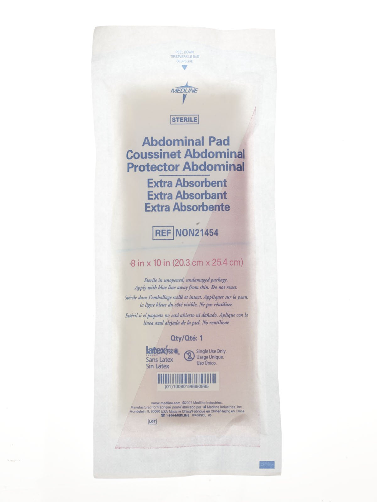 Medline Sterile Abdominal Pads, 8x10, Individually Wrapped (Pack of 18)