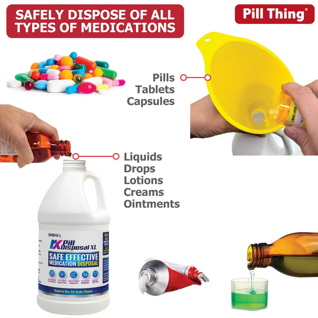 RX Pill Disposal XL, Safe Effective Solution, Destroy and Deactivate Prescription Medication Drug Medicines, XLarge 64oz Capacit