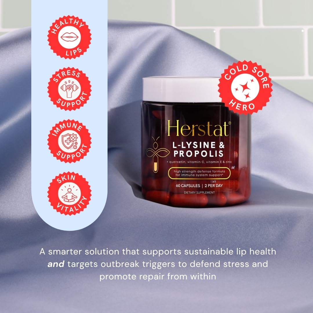 Herstat L-Lysine & Propolis | Advanced Lip Health & Immune Support | High Strength Formula with Quercetin, Vitamin C, Vitamin E