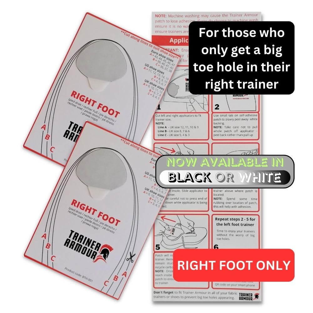 Trainer Armour - Big Toe Hole Preventer, self-Adhesive Patches with a Clever applicator - Shoe Toe Burst Toe Box Blowout Prevent
