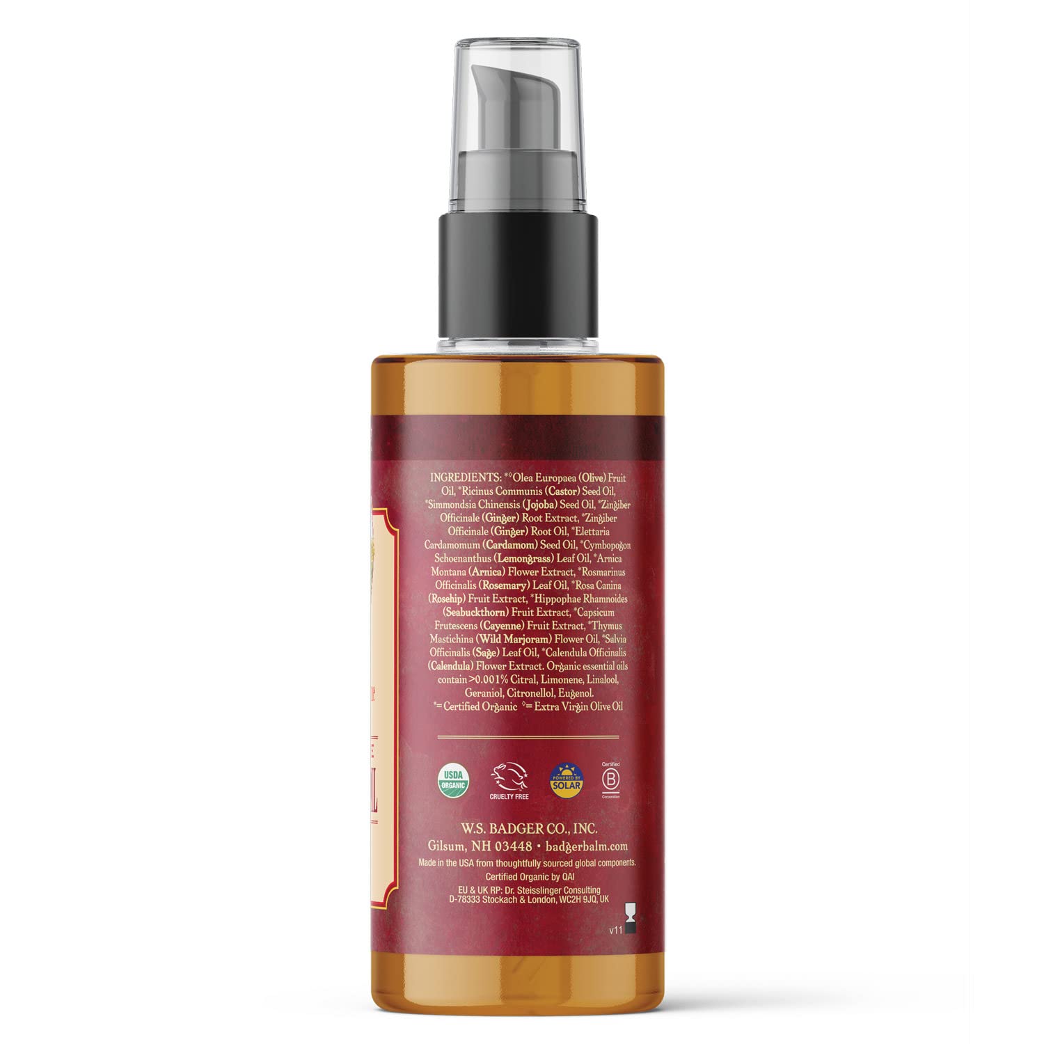 Badger - Deep Tissue Massage Oil, Ginger with Arnica & Cayenne, Certified Organic Massage Oil, Warm & Soothe, Massage Oil for So