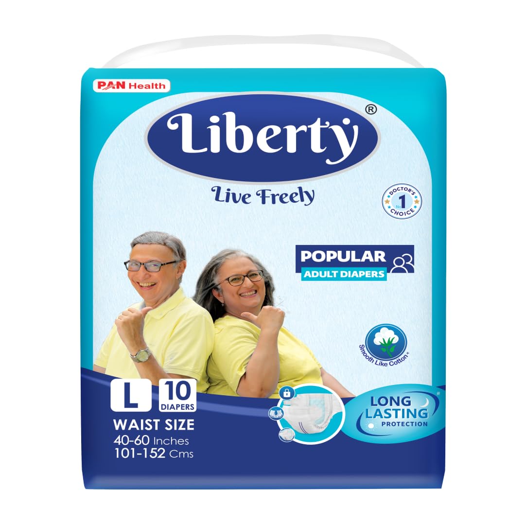Liberty Popular Adult Diapers, Tape Style, Large (L) Size, 10 Count, Waist Size (101152Cm | 4060 Inches), Unisex, High Absorbe