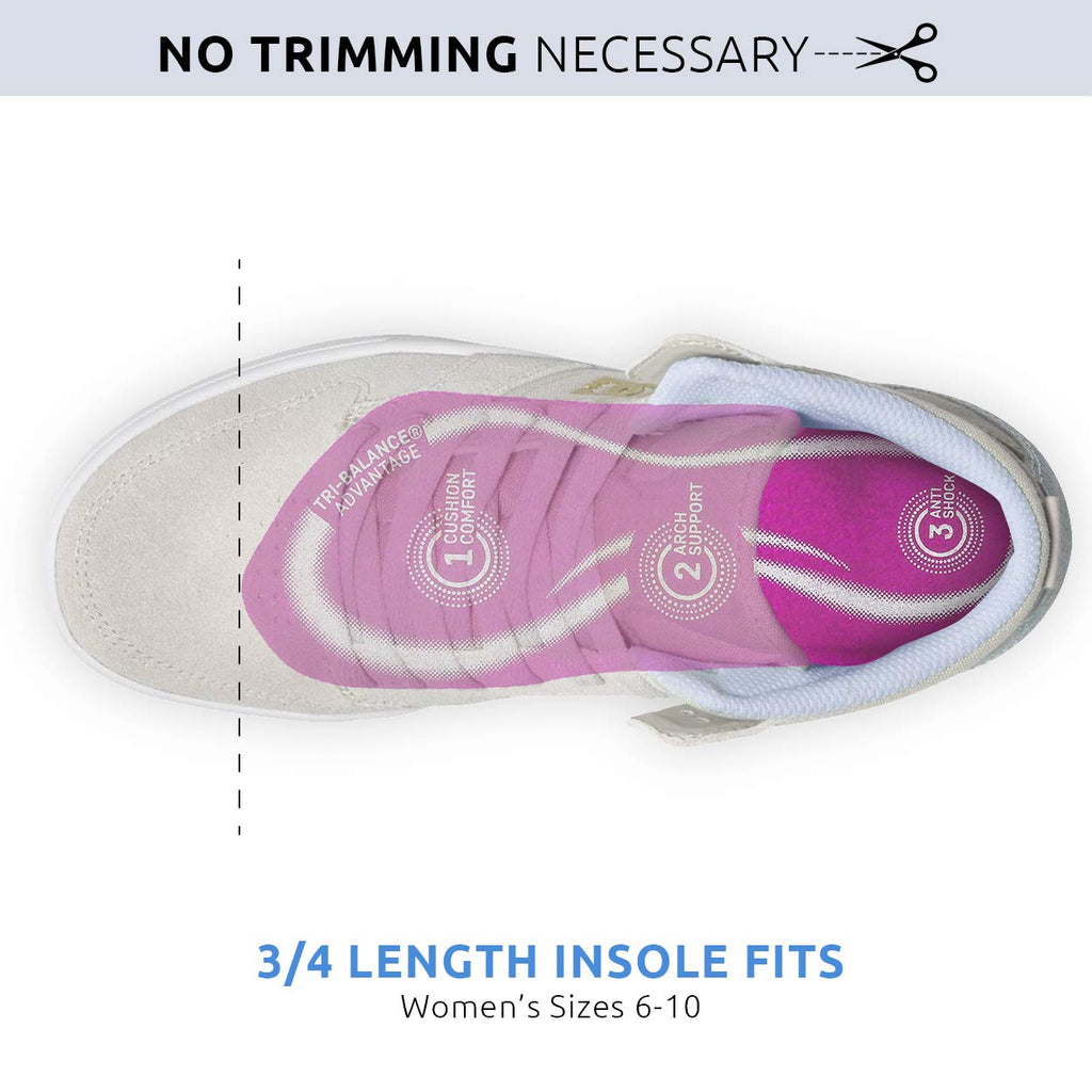Comfort Zone Tri-Balance Gel Orthotic Insoles for Women, 3/4 Length Insoles, Sizes 6-10, 1 Pair (Pack of 3)