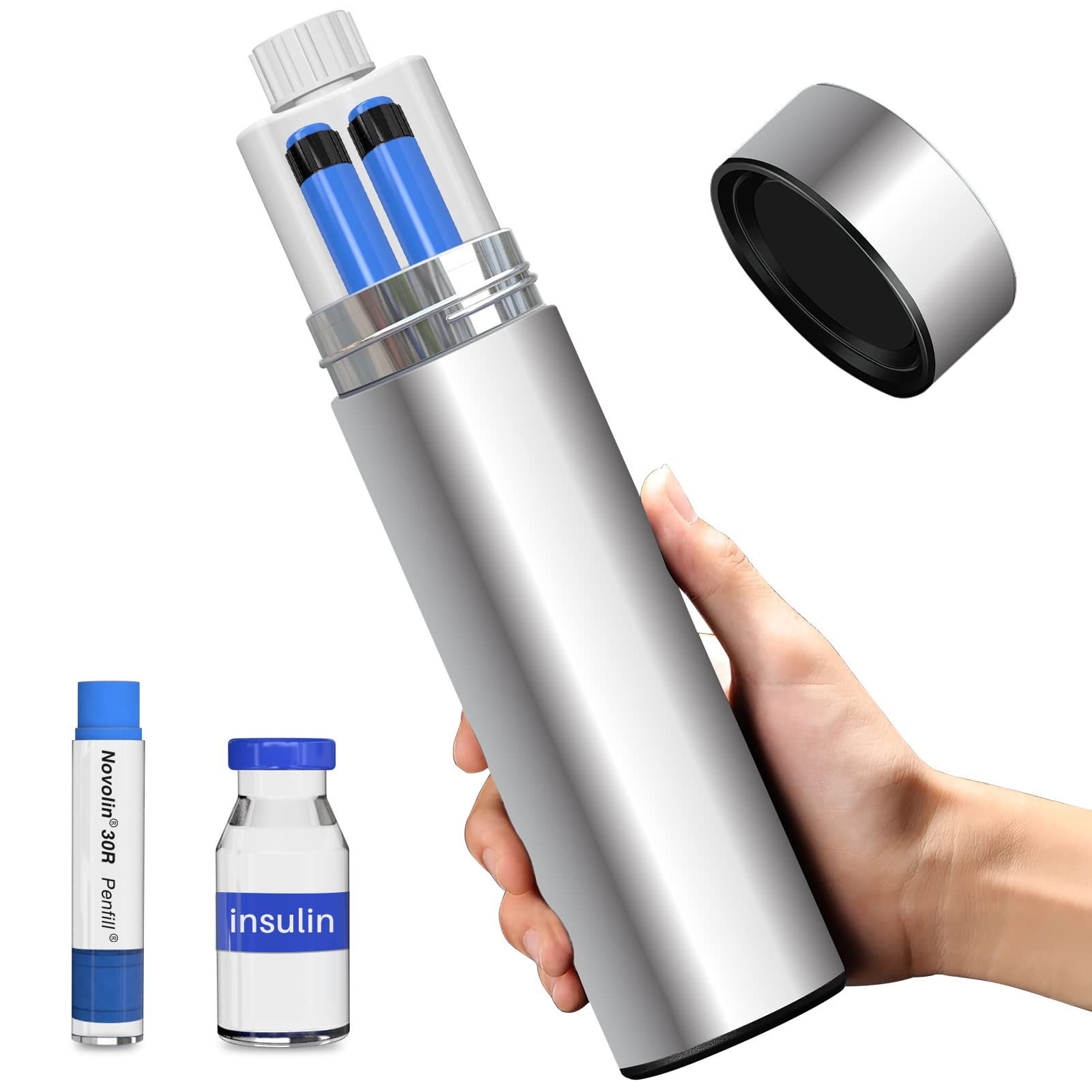 48H Insulin Pens Cooler Travel Case TSA Approved Diabetic Medicine Travel Cooler, Portable Insulin Medical Cooler - Silvery