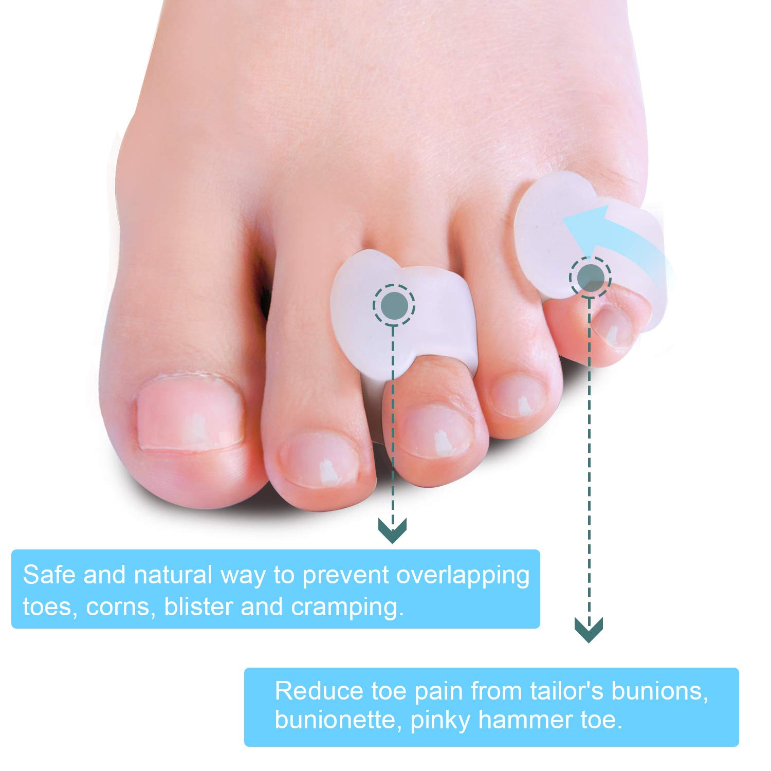 Povihome 10 Pack Pinky Toe Separators, Little Toe Spacers to Separate and Protect Pinky Toe or Smaller Toes, Relieve Pain from F