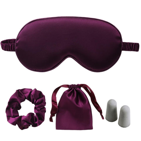 LCBD Silk Satin Sleeping Eye Mask, Dark Purple Sleep Eye Mask Night Blindfold for Women and Men, Soft Breathable Blackout Eyesha
