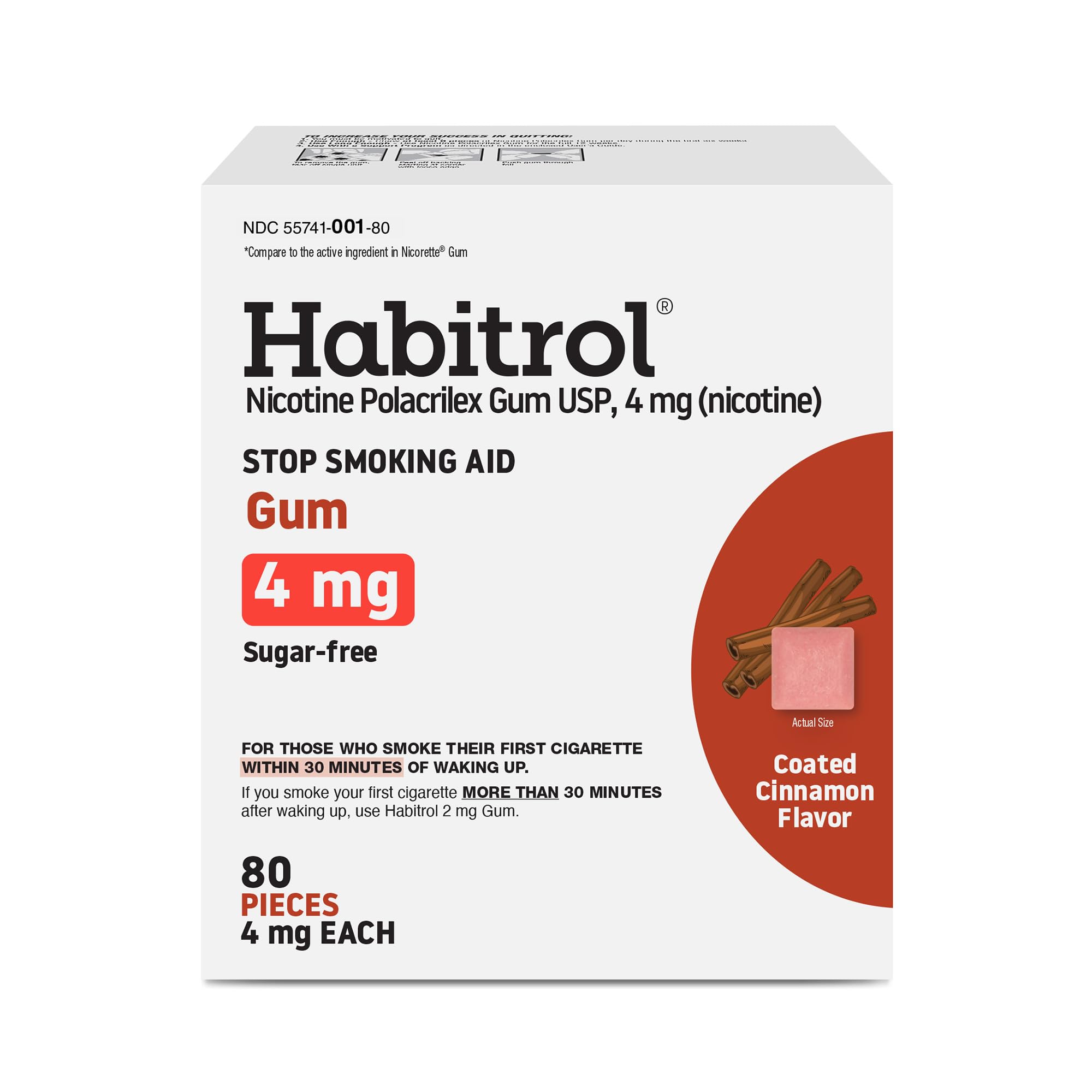 Habitrol Nicotine Gum - 4 mg, Cinnamon Flavor, 80 Count - Reduces Cravings & Helps Quit Smoking