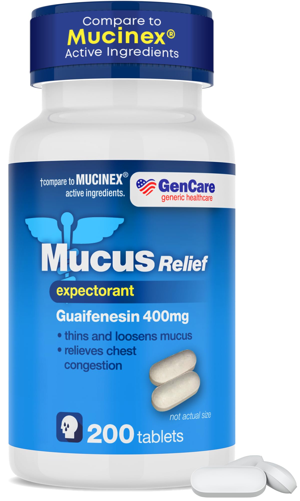 GenCare Mucus Relief Expectorant Guaifenesin 400 mg 200 Tablets Value Pack - Fast Acting Thinning of Mucus for Colds, Chest Cong