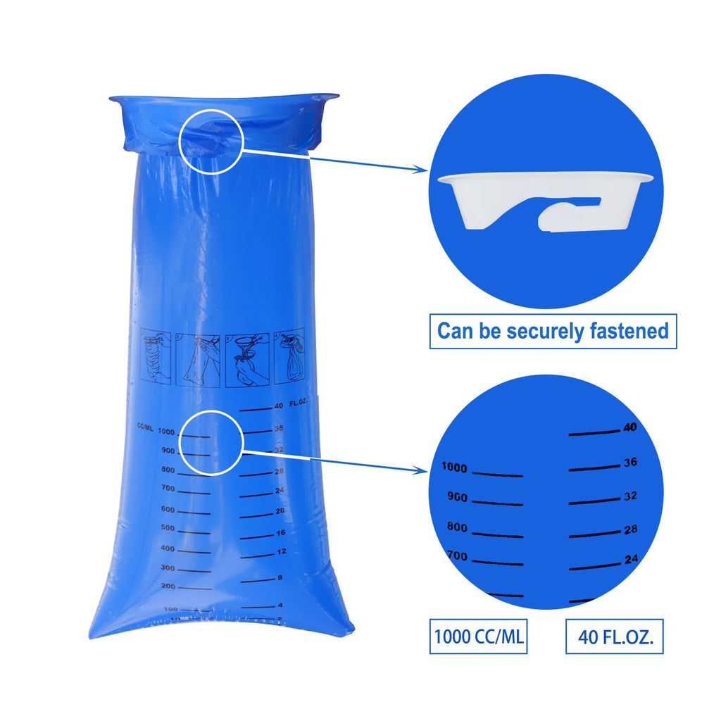 EUKESTON 30 Pack Blue Emesis Vomit Bags for Morning Sickness, 1000 ml Portable Nausea Bag for Pregnant Women, Leak Proof Puke Th