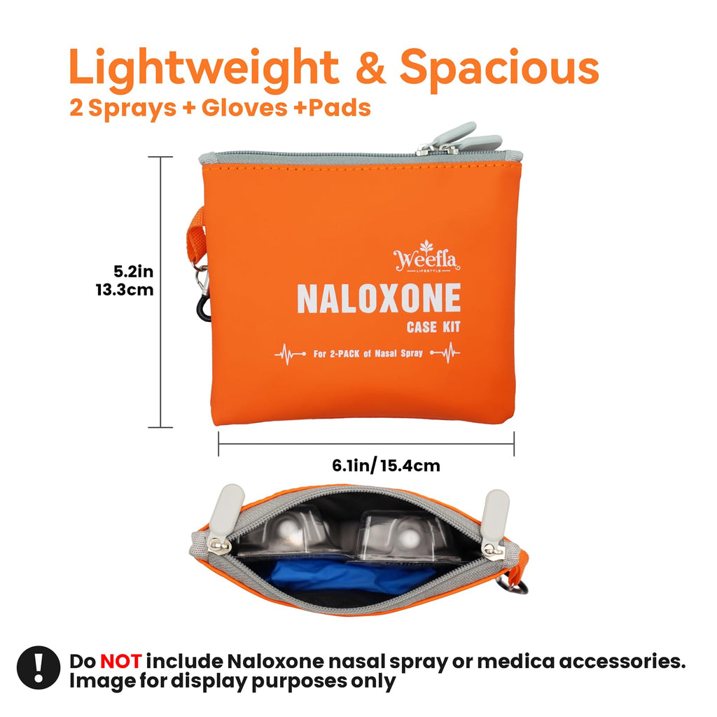 weefla Empty Naloxone Carry Bag Kit, Fits 2 Pack Narcan Nasal Spray, for Opioid Overdose Emergency, Clip-on Pouch & Splash Resis