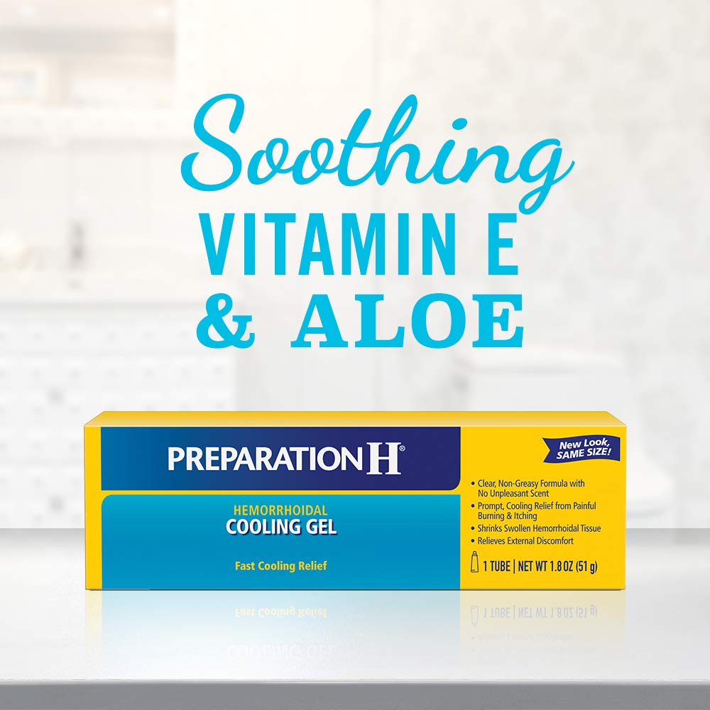 Preparation H (0.9 Ounce, 1 Tube per Box) Hemorrhoid Symptom Treatment Cooling Gel, Fast Discomfort Relief with Vitamin E and Al