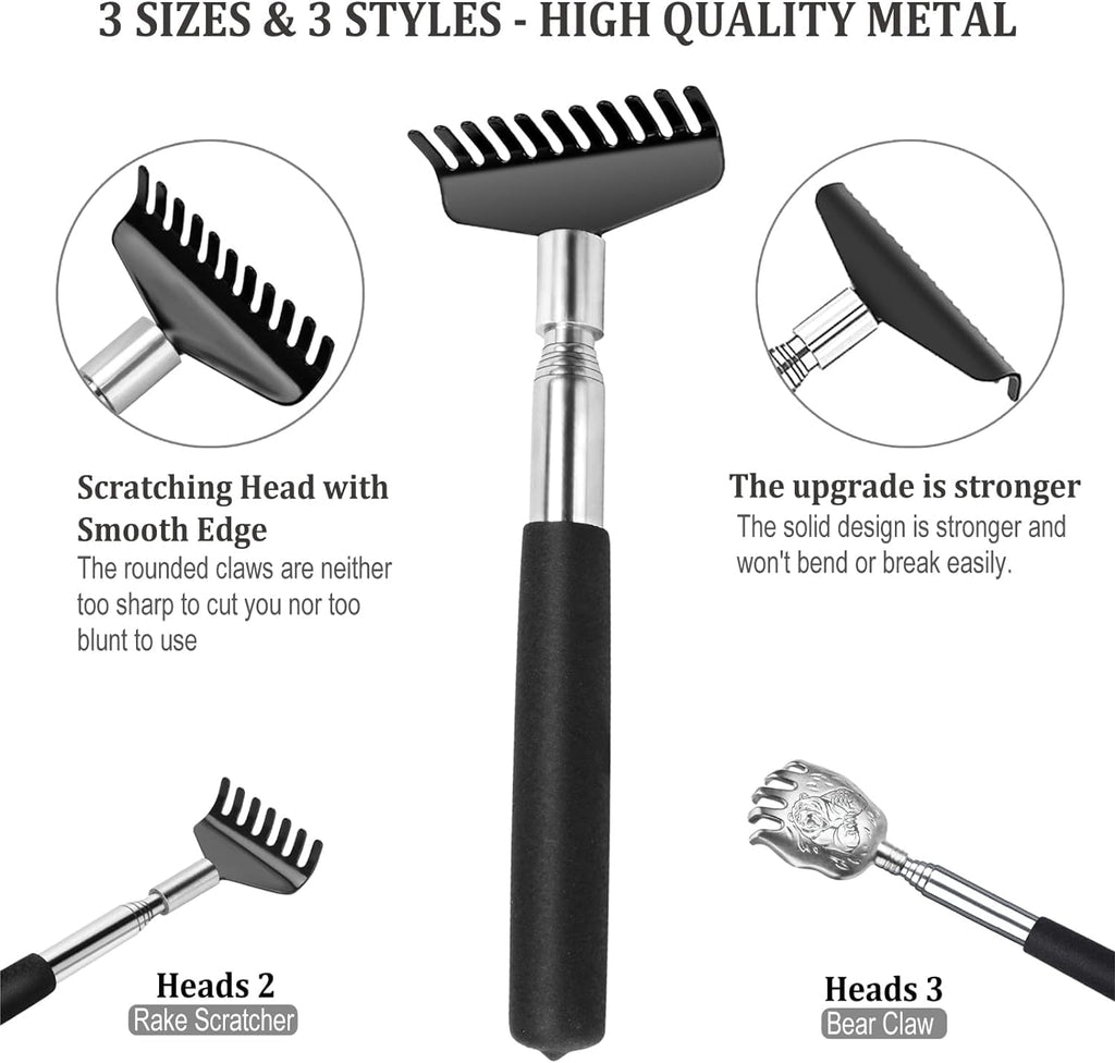 Oversized Back Scratcher Gift Set, 3 Pack Portable Extendable Stainless Steel Telescoping Massage Tool, Gift/Stocking Stuffers f