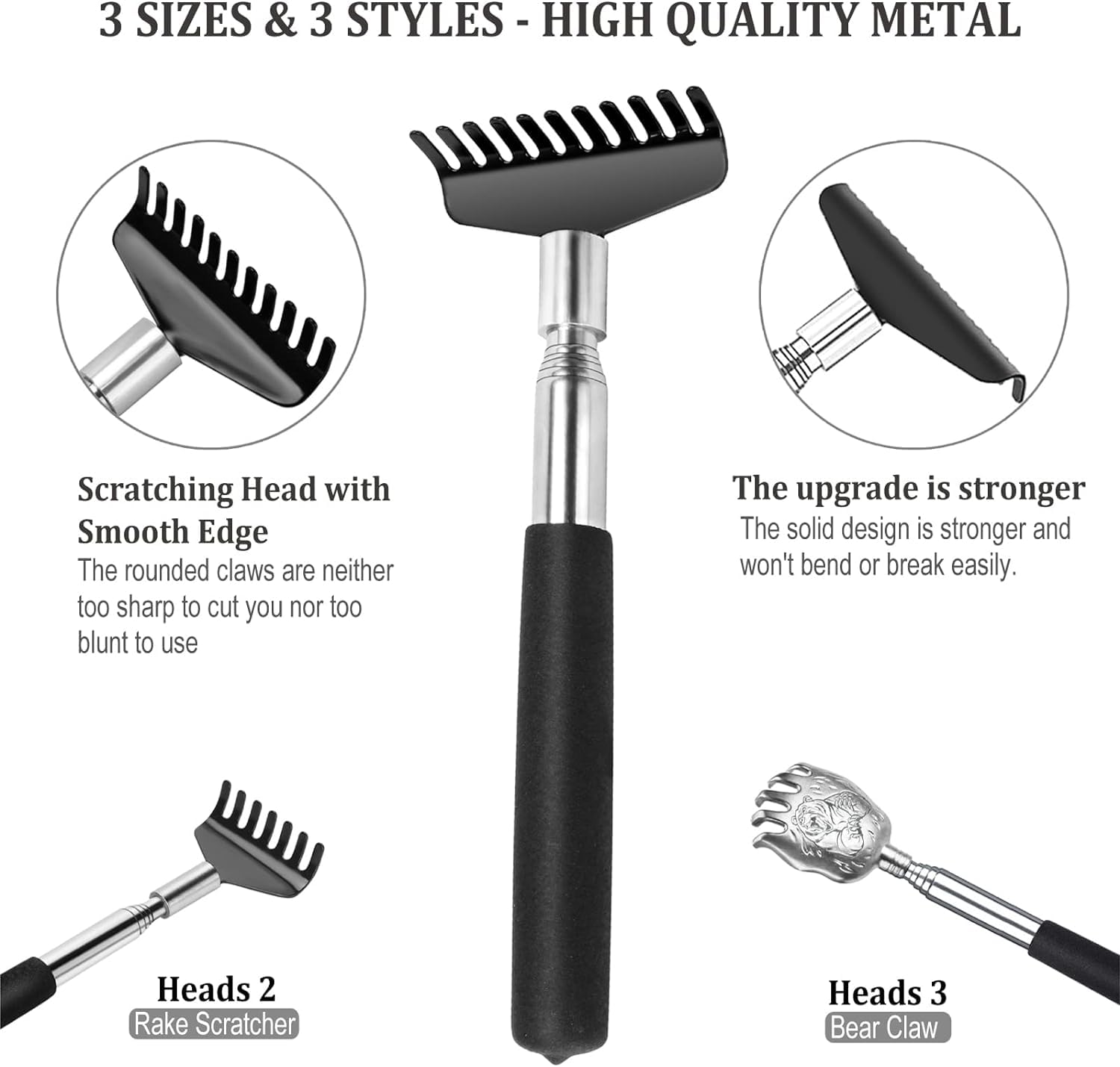 Oversized Back Scratcher Gift Set, 3 Pack Portable Extendable Stainless Steel Telescoping Massage Tool, Gift/Stocking Stuffers f