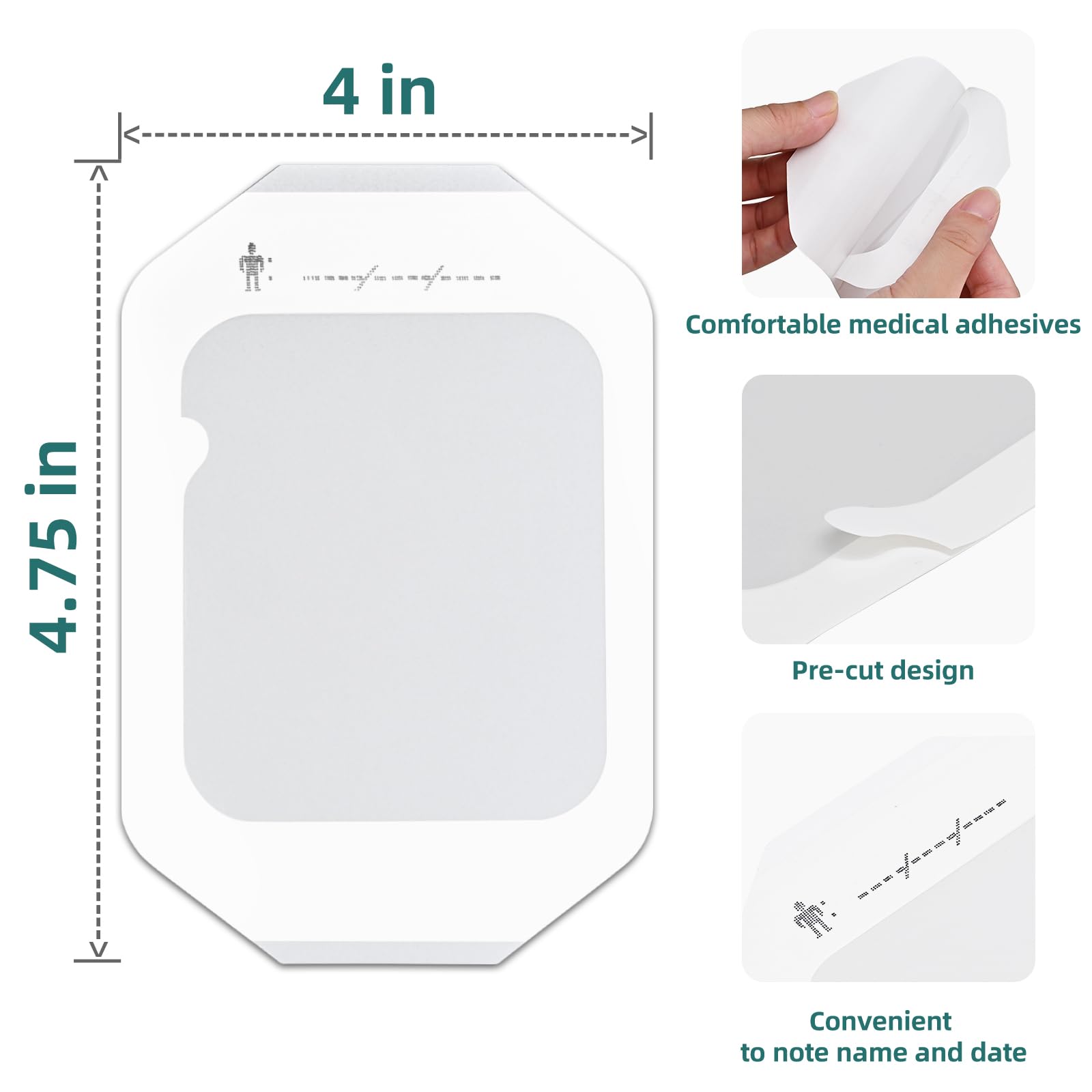 20 Pack Transparent Film Dressing, 4 in x 4.75 in Waterproof Wound Bandage Adhesive Patches for Post Surgical Shower, Transparen