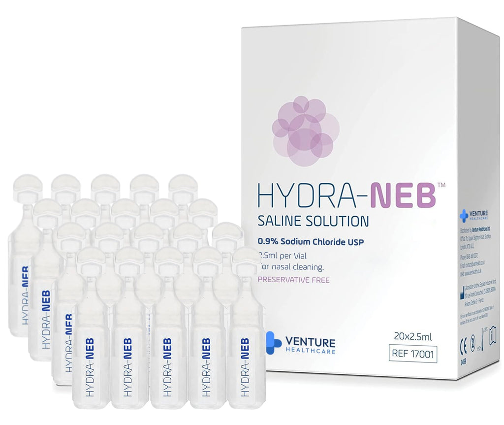 Hydra-Neb 0.9% Saline Solution for Nebulizer and Moisturizing of The Airways - Sodium Chloride 0.9% for Nose & Eyes, Nasal Clean