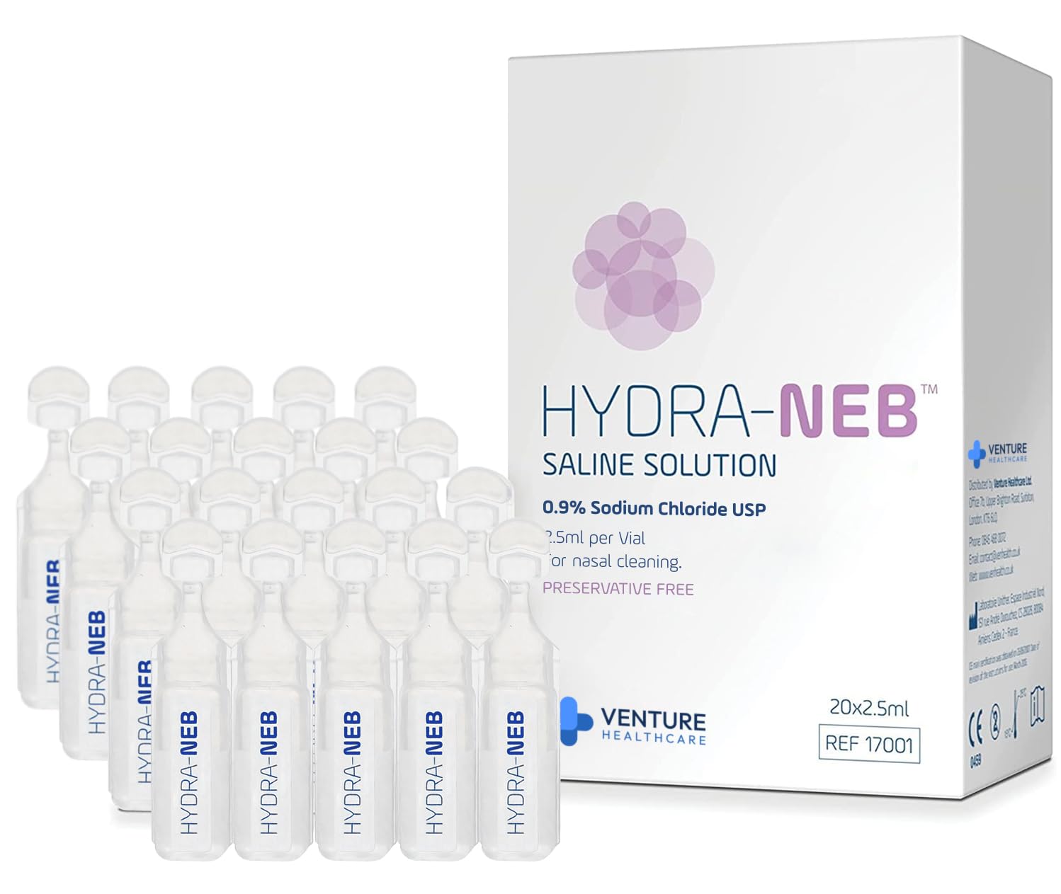 Hydra-Neb 0.9% Saline Solution for Nebulizer and Moisturizing of The Airways - Sodium Chloride 0.9% for Nose & Eyes, Nasal Clean