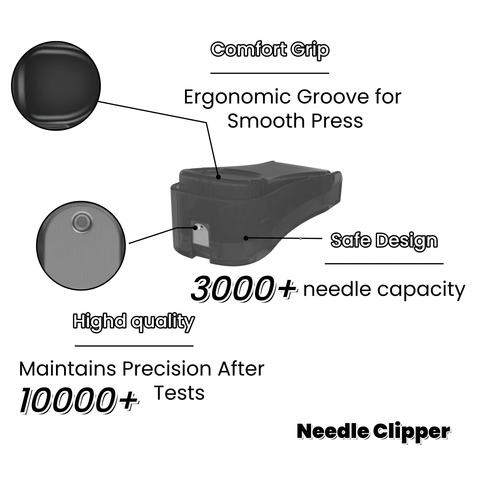 Black Needle Tip Clipper & Pin Cutter - Compact Stainless Steel Disposal Tool with 3000+ Capacity | Travel-Ready Heavy-Duty Blad