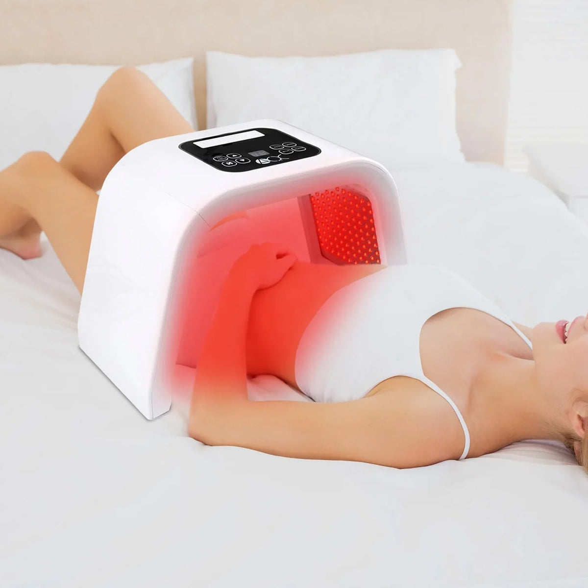 MOLAMOYA LED Face & Body Light Therapy Machine, 8 Colors, 287 LED Beads, Touch Control, White