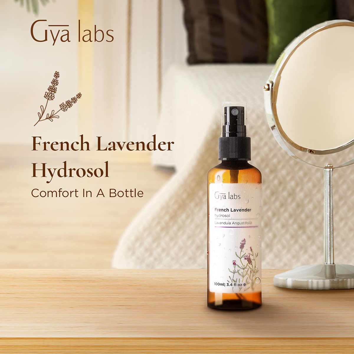 Gya Labs Lavender Hydrosol Spray for Skin - Lavender Pillow Spray for Sleeping, 100% Pure Natural, Face & Pillow Mist, Body Spra