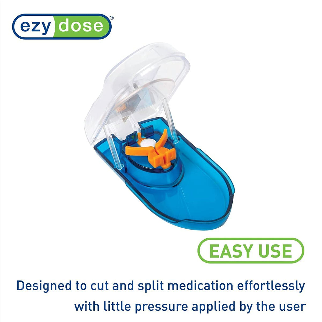 EZY DOSE Pill Cutter with Safety Shield and Magnifier, Daily Usage, Safely Cut Pills and Vitamins, Accurate and Easy Cutting, Co