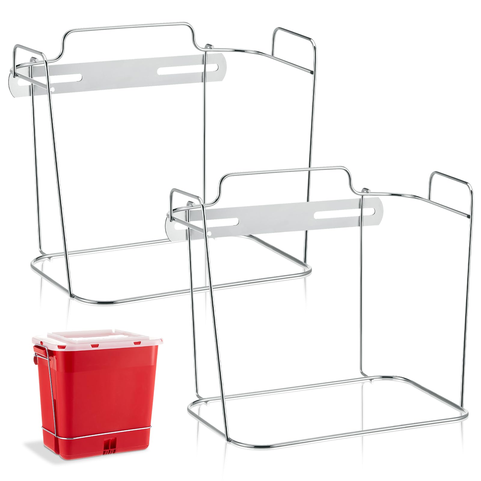 Shimeyao 2 Pcs Wall Cart Sharps Bracket for 2 Gallon Sharps Container Wall Mount Cart Mounting, 10 x 7.5 x 6.5 Inch (Silver)
