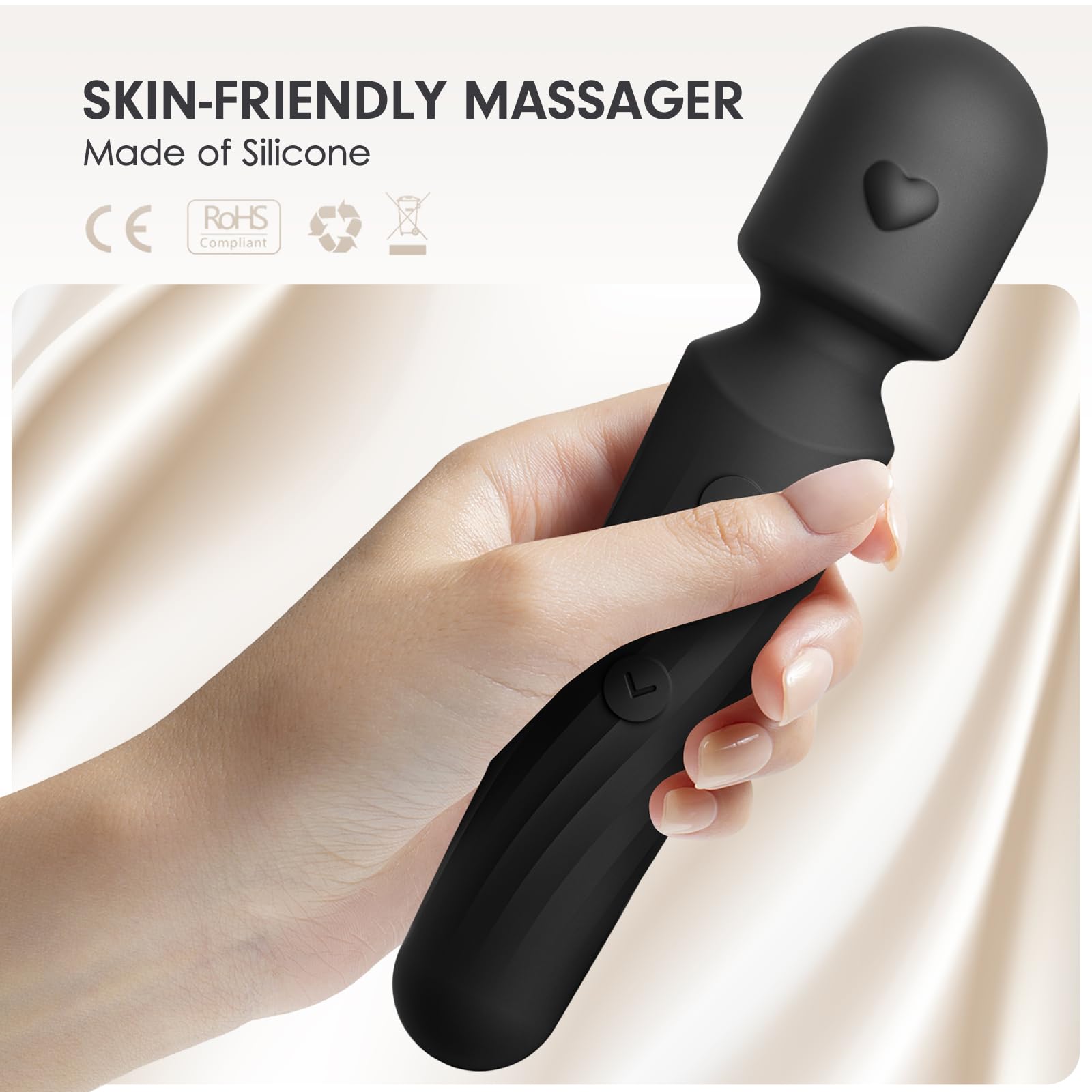 Electric Travel Massager, 10 Modes 5 Speed Powerful Silent Waterproof Handheld Neck Muscle Massage Tool (Black)