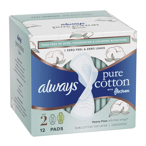 Always Pure Cotton with Flexfoam 12 Pads Size 2