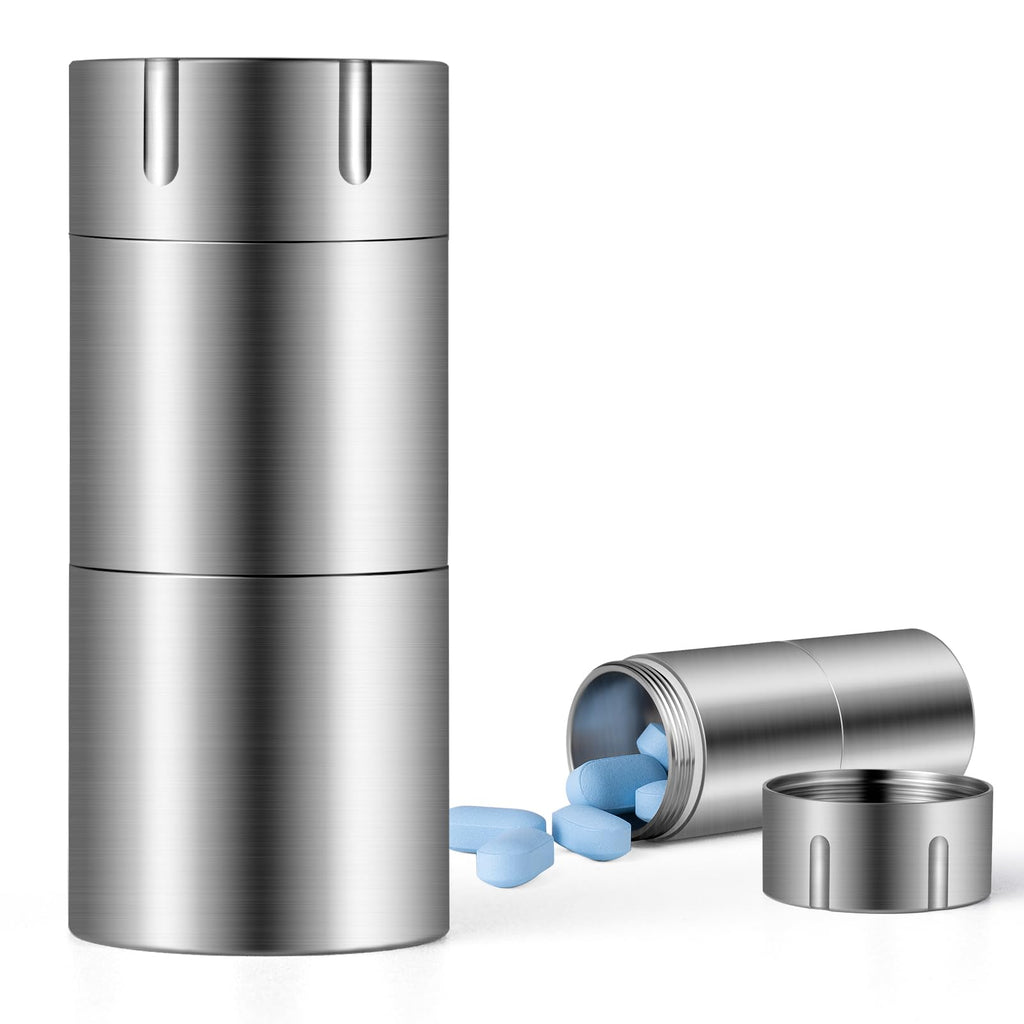 TISUR Pill Case, Titanium Keychain Pill Holder, 2 Compartments Small Metal Pill Box Tiny Waterproof Pill Bottle Pocket Portable 