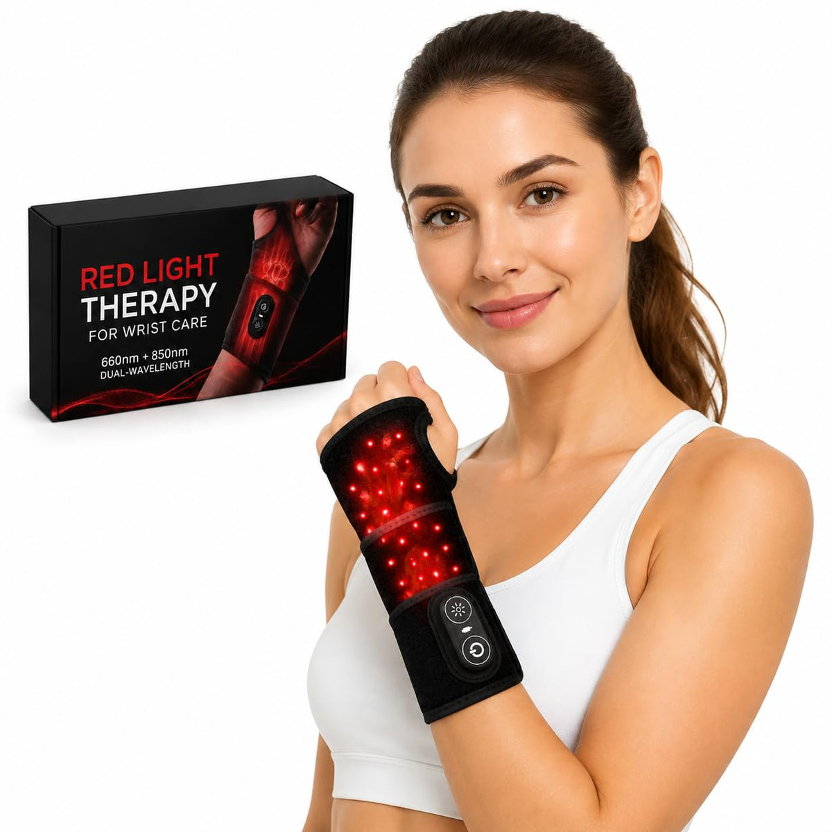 Red Light Therapy Wrist & Hand Wrap with Massager, Cordless red Light Wrist and Hand wrap with Heat and Vibration, 36 LEDs, 660n