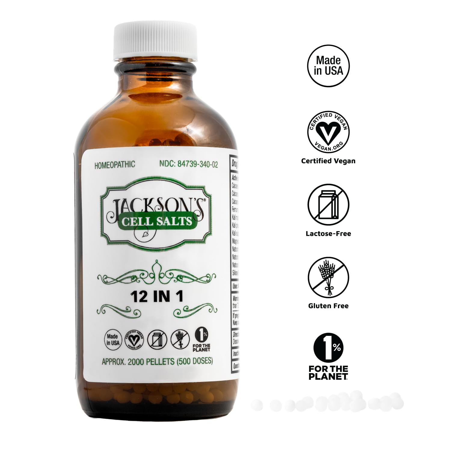 Jackson's 12-in-1 Cell Salt Combination - Certified Vegan, Lactose-Free All 12 Tissue Salts in 6X Potency - Made in The USA (200